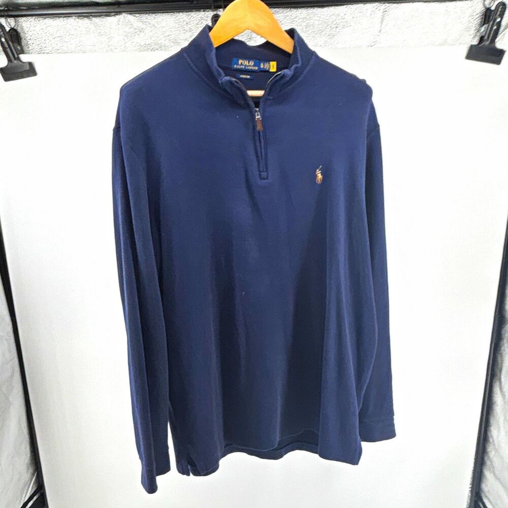 Polo Ralph Lauren Estate Rib Men’s XL Blue 1/4 Zip Mock Neck Sweatshirt